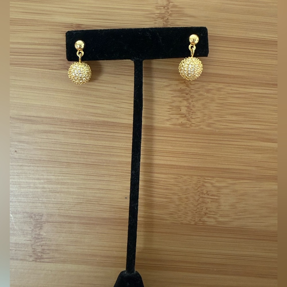 Dainty Gold Ball pave like/crystal Drop Earrings